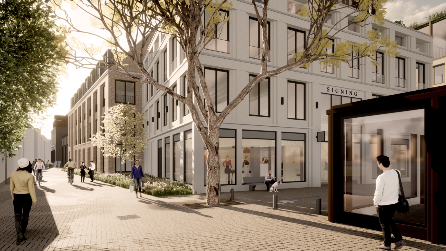 Artist impression van de Weeshuispassage in Zwolle door Tim Versteegh Architect